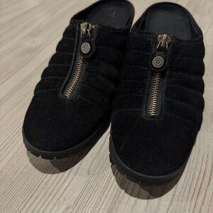 Cole Haan NikeAir Size 9 B Clogs Mules Black Suede Slip On Wedge 2" Heels Shoes